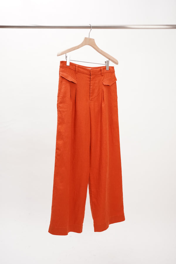 "UNKNOWN" -2 Tuck Linen Wide Pants-