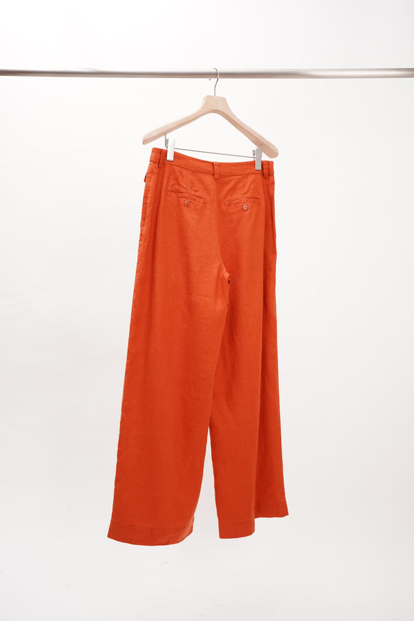 "UNKNOWN" -2 Tuck Linen Wide Pants-