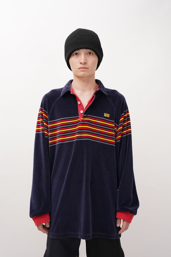 90's "mecca" -Border Design Pile L/S Polo Shirts-