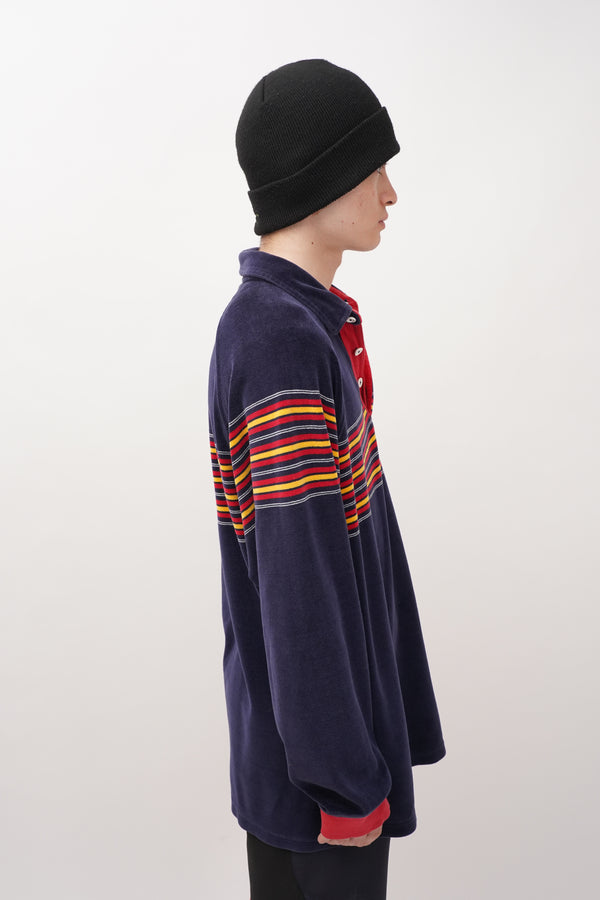 90's "mecca" -Border Design Pile L/S Polo Shirts-