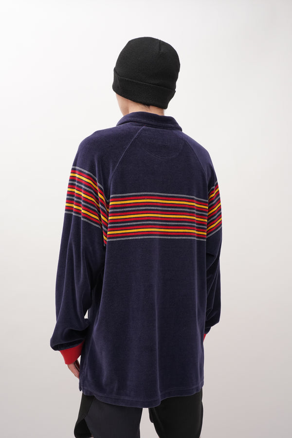 90's "mecca" -Border Design Pile L/S Polo Shirts-