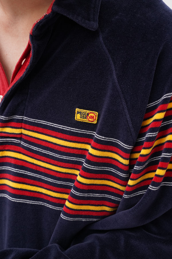 90's "mecca" -Border Design Pile L/S Polo Shirts-