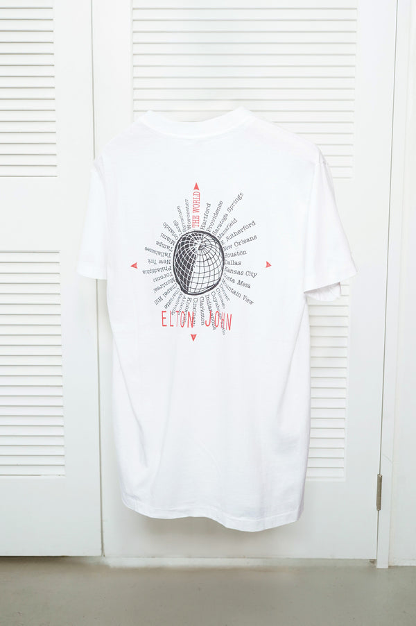80's "Hanes" -"ELTON JOHN-THE WORLD" Printed S/S Tee-