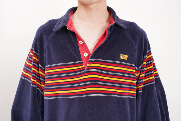 90's "mecca" -Border Design Pile L/S Polo Shirts-