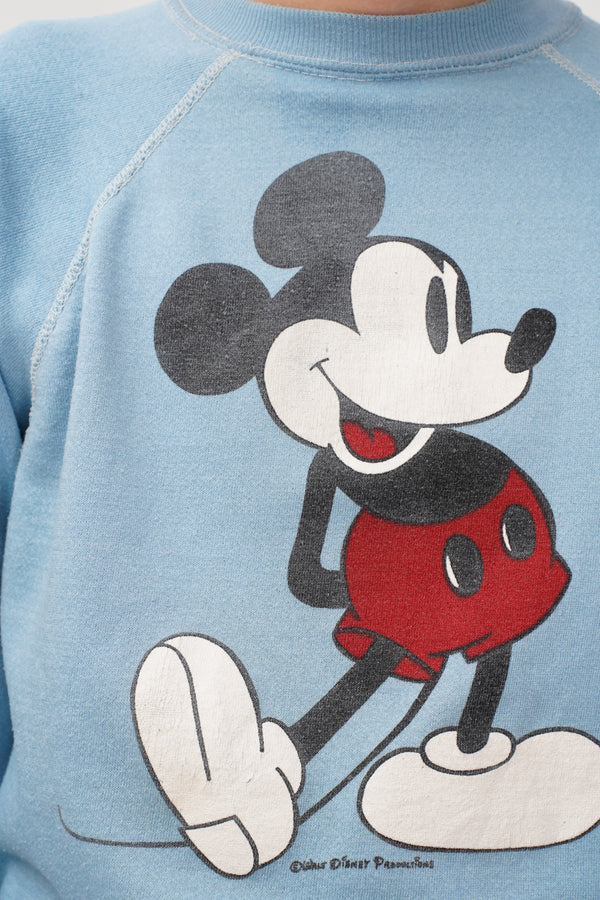 70's "Disney Productions" -"Mickey Mouse" Printed Raglan Sweat-