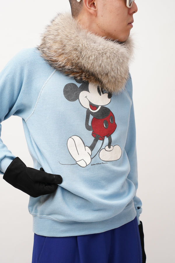 70's "Disney Productions" -"Mickey Mouse" Printed Raglan Sweat-