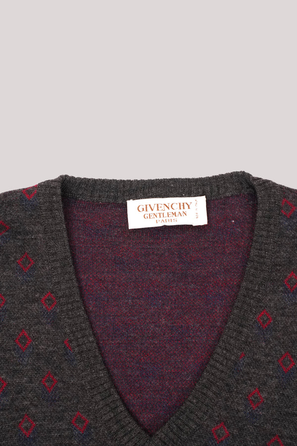 80's "GIVENCHY GENTLEMAN" -V/N Wool Knit Sweater-