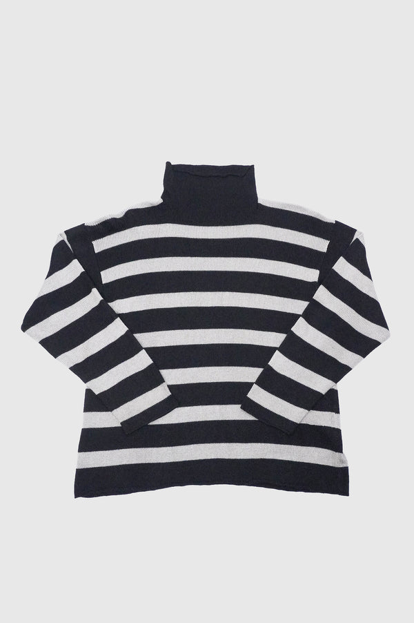 "K.I" -Rayon/Acrylic/Cotton Border Turtle Neck Knit Sweater-