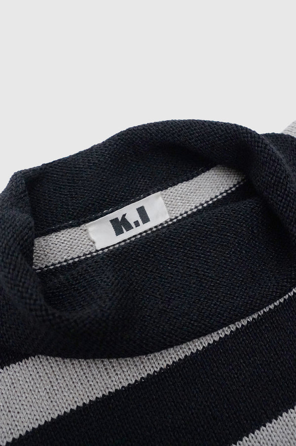 "K.I" -Rayon/Acrylic/Cotton Border Turtle Neck Knit Sweater-