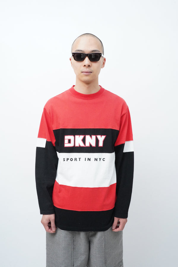2000's "DKNY" -Logo Printed L/S Football Tee-