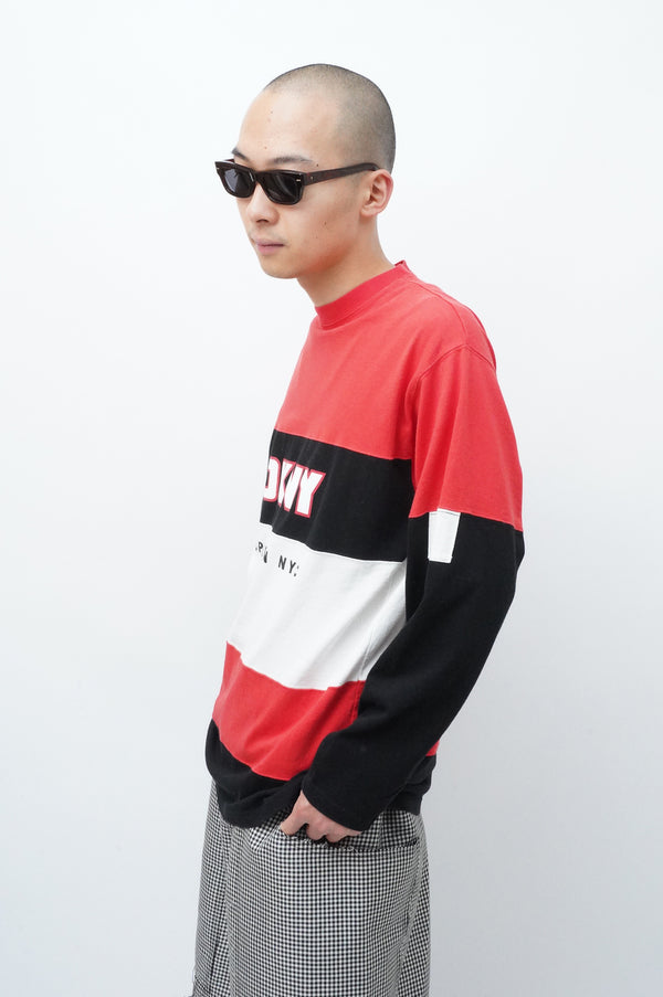 2000's "DKNY" -Logo Printed L/S Football Tee-