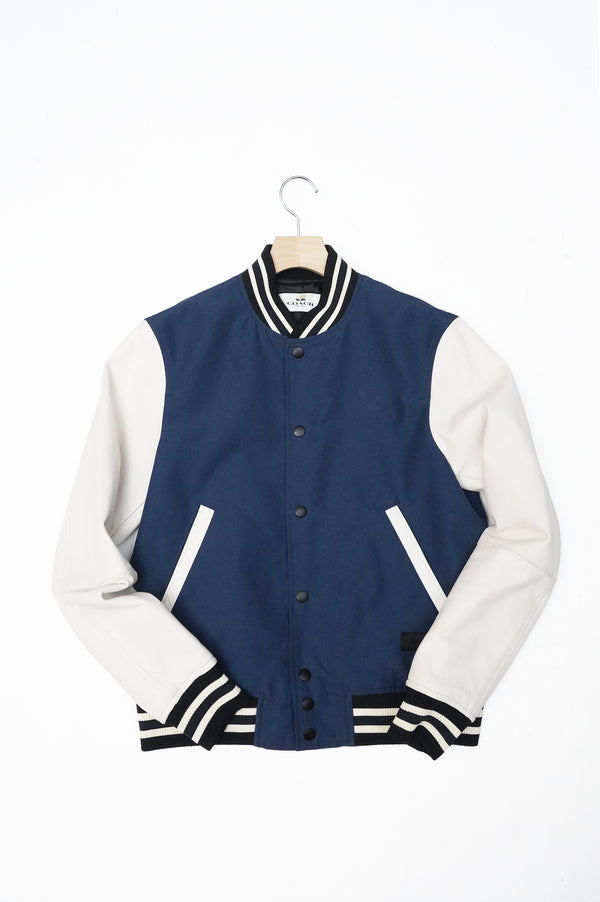 "COACH" -Leather Sleeve Stadium Jacket-