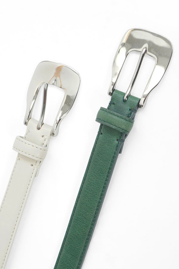 -WESTERN BUCKLE LEATHER BELT- [OFF-WHITE]