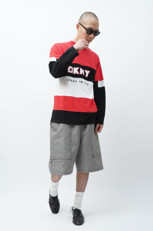 2000's "DKNY" -Logo Printed L/S Football Tee-