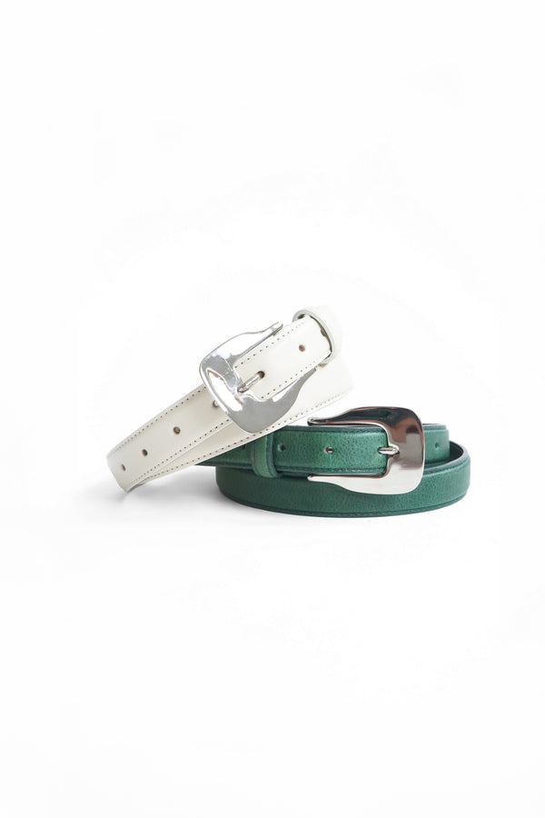 -WESTERN BUCKLE LEATHER BELT- [OFF-WHITE]
