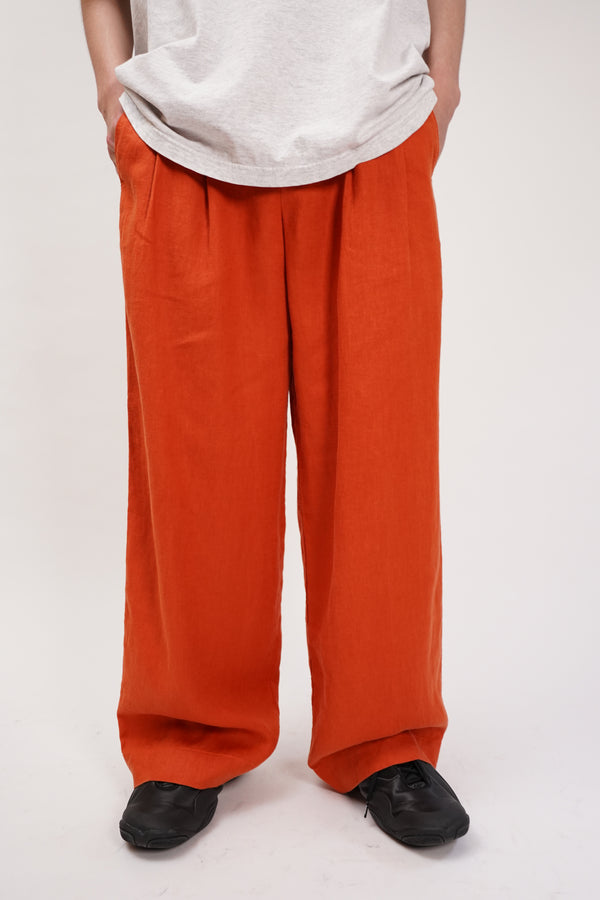 "UNKNOWN" -2 Tuck Linen Wide Pants-