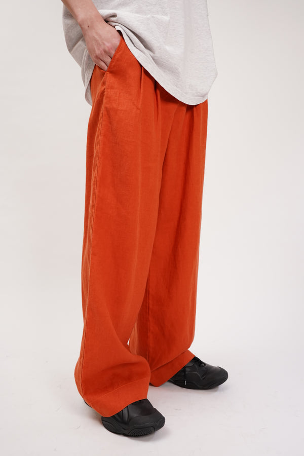 "UNKNOWN" -2 Tuck Linen Wide Pants-