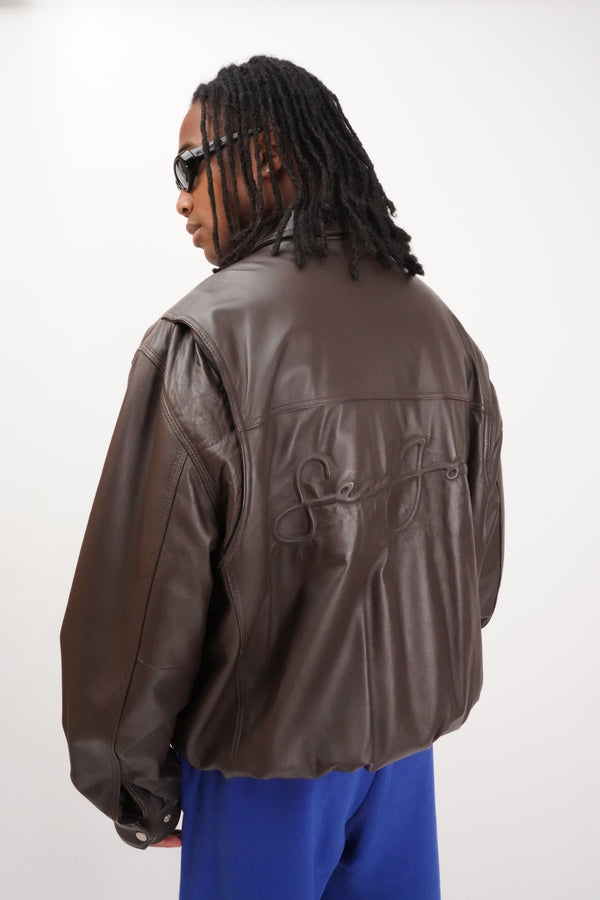 "Sean John" -Emboss Logo Leather Jacket-