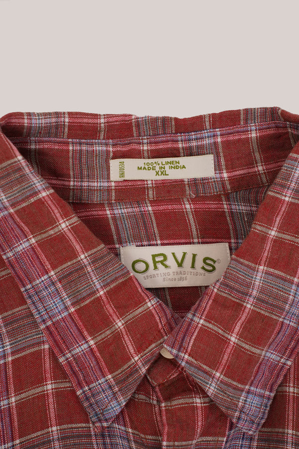 "ORVIS" -Check Pattern Linen L/S Shirts-