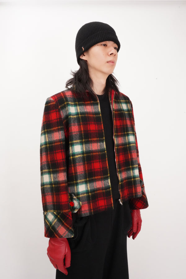 70's "UNKNOWN" -Handmade Check Pattern Wool Sport Blouson-