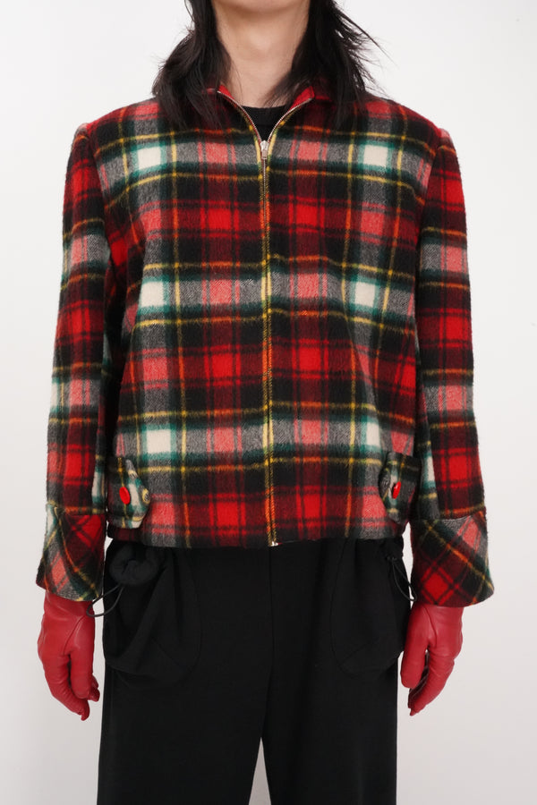 70's "UNKNOWN" -Handmade Check Pattern Wool Sport Blouson-