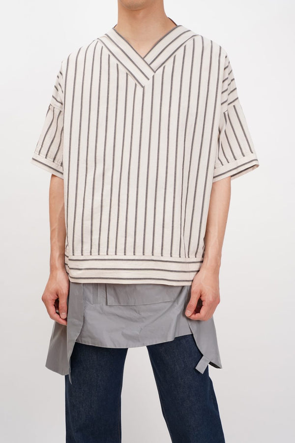 WASHED STRIPED COTTON SHORT SLEEVE TOP