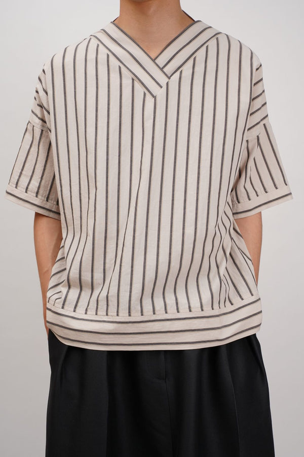 WASHED STRIPED COTTON SHORT SLEEVE TOP