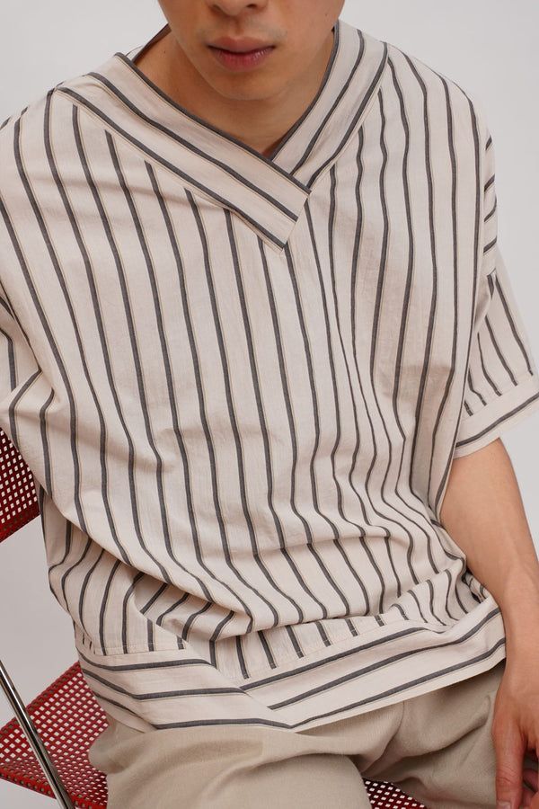 WASHED STRIPED COTTON SHORT SLEEVE TOP