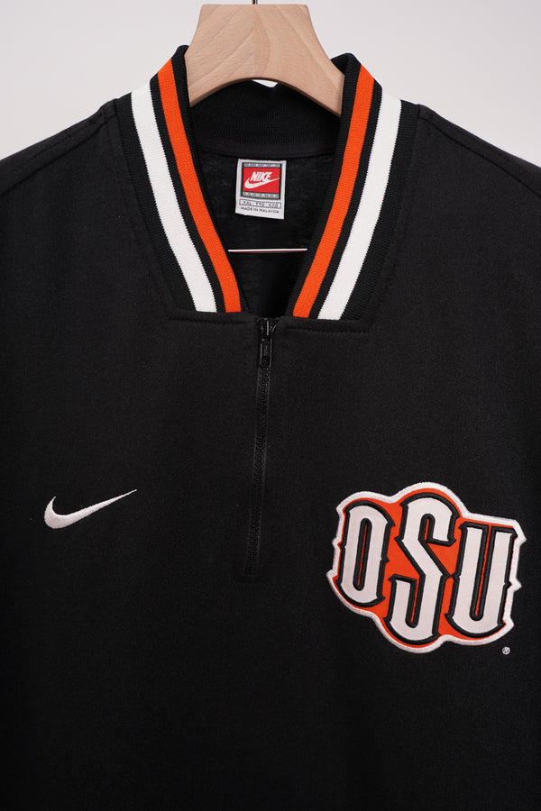 "NIKE" -"OSU" Logo Embroidery Half Zip Jersey Pullover-