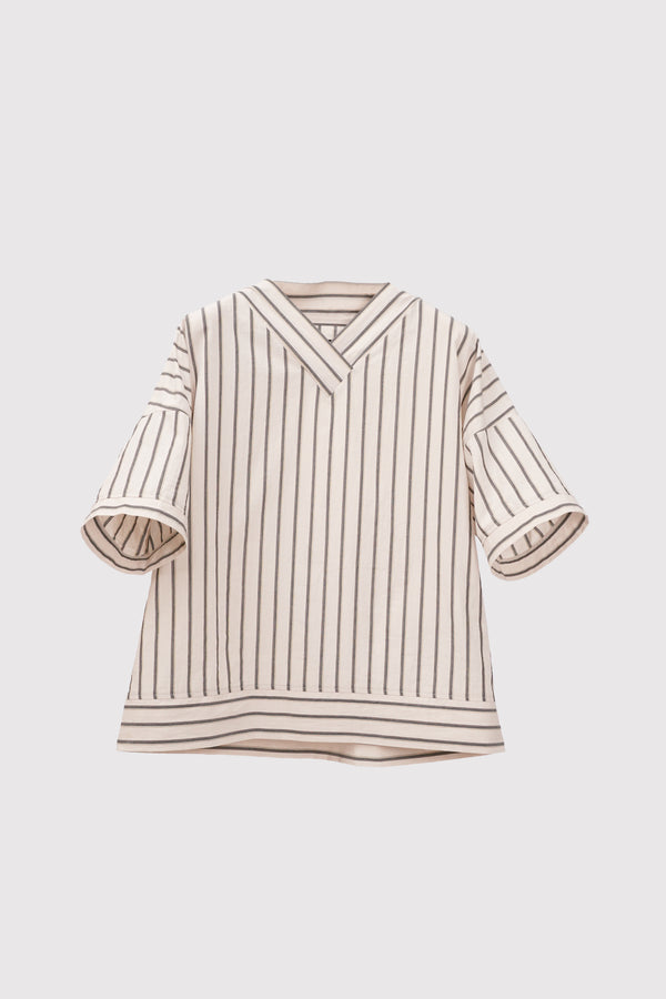 WASHED STRIPED COTTON SHORT SLEEVE TOP