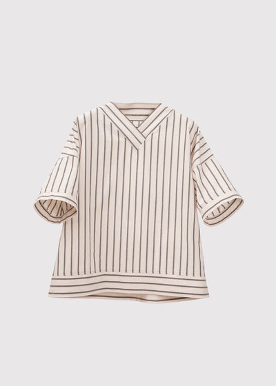 WASHED STRIPED COTTON SHORT SLEEVE TOP