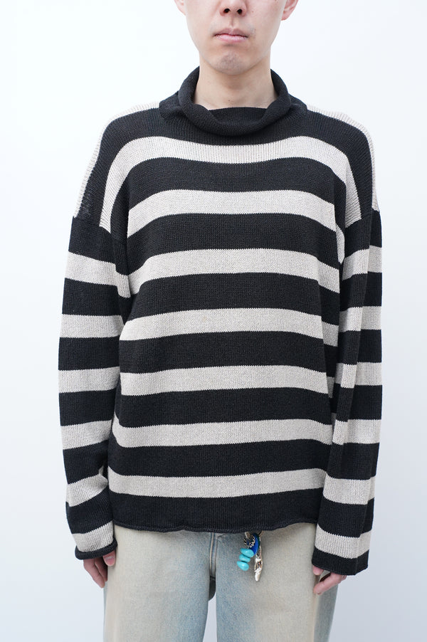 "K.I" -Rayon/Acrylic/Cotton Border Turtle Neck Knit Sweater-