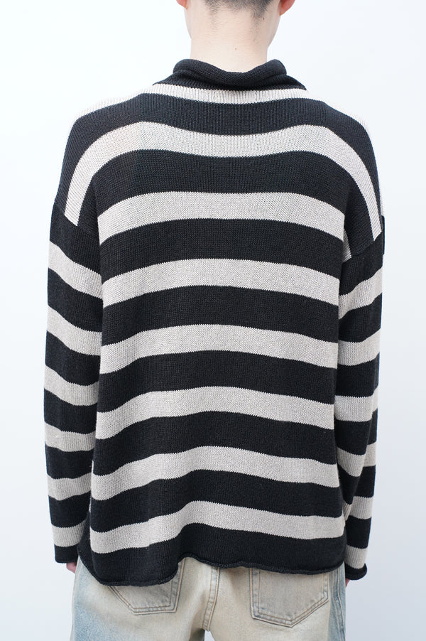 "K.I" -Rayon/Acrylic/Cotton Border Turtle Neck Knit Sweater-