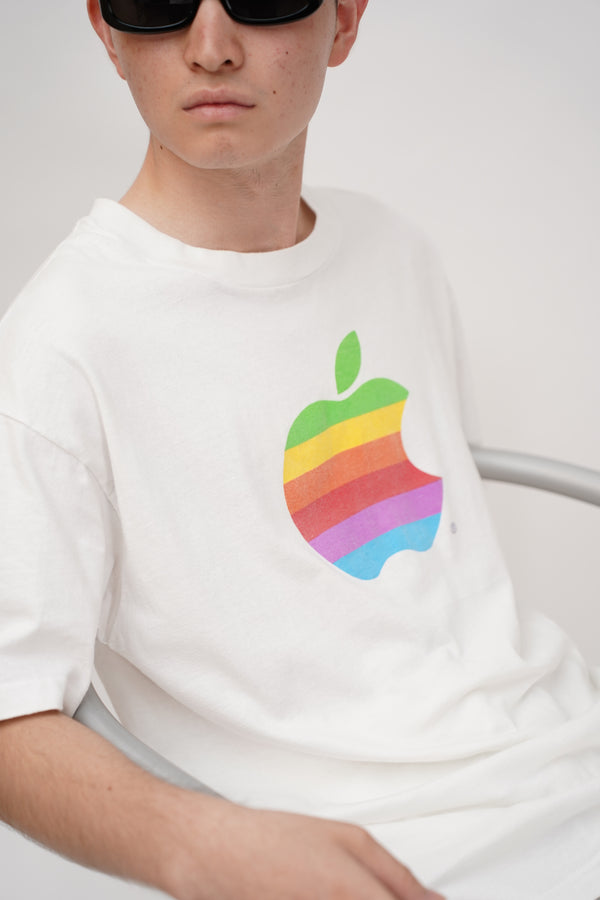 90's "Hanes" -Rainbow "Apple" Logo Printed S/S Tee-