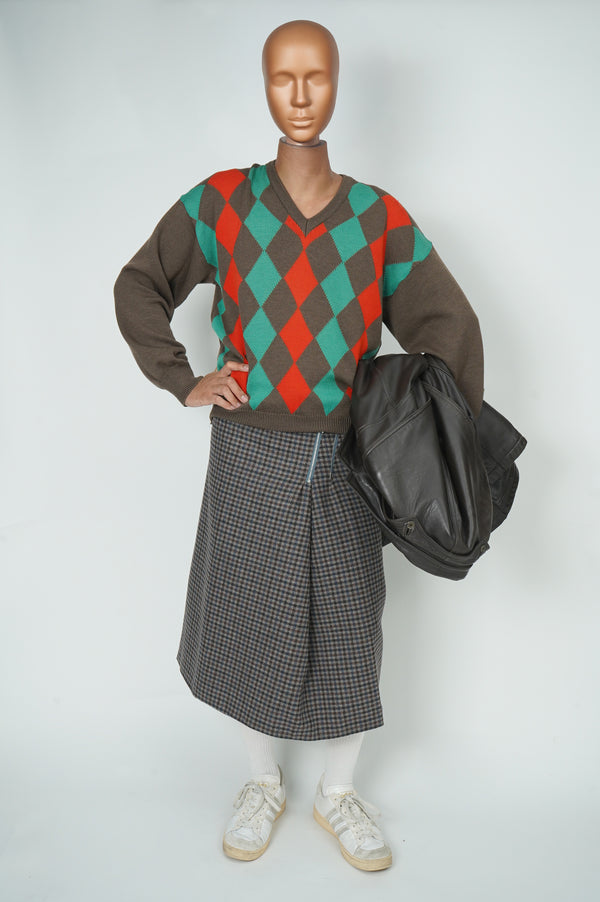 80`s "CHRISTIAN DIOR" -Wool V/N Knit Sweater-