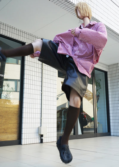 -Leather Baggy Shorts-