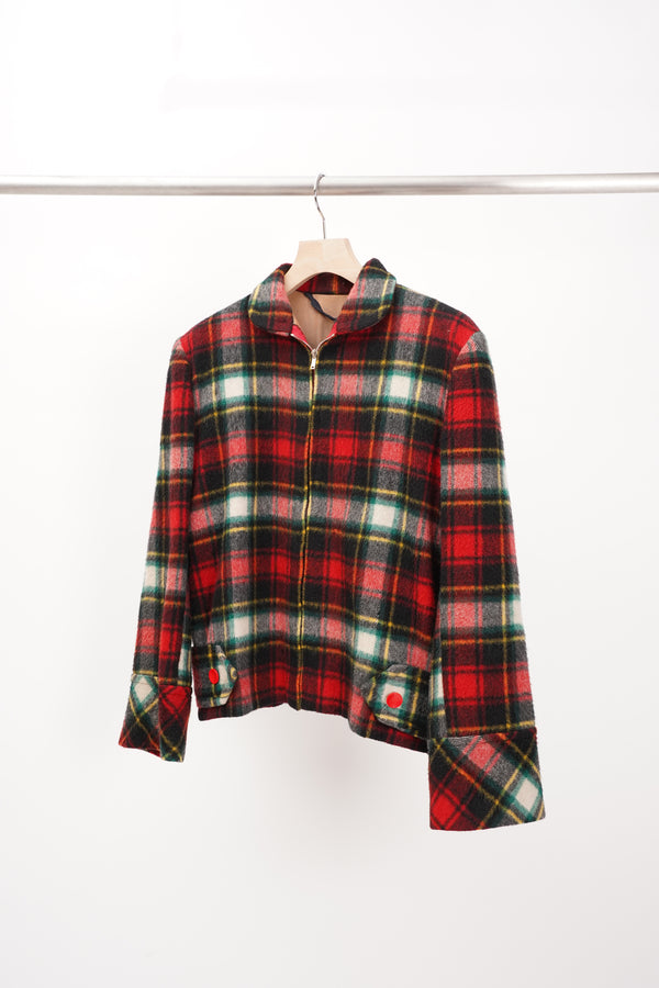 70's "UNKNOWN" -Handmade Check Pattern Wool Sport Blouson-