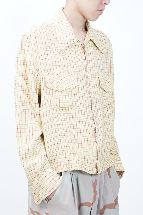 40~50's "UNKNOWN" -Wool Flannel Zip-up Jacket-