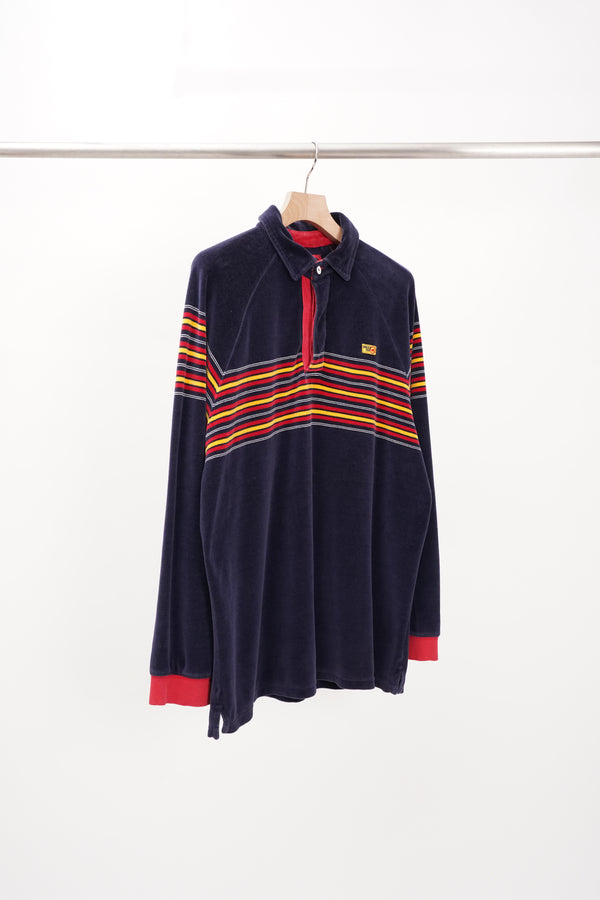 90's "mecca" -Border Design Pile L/S Polo Shirts-