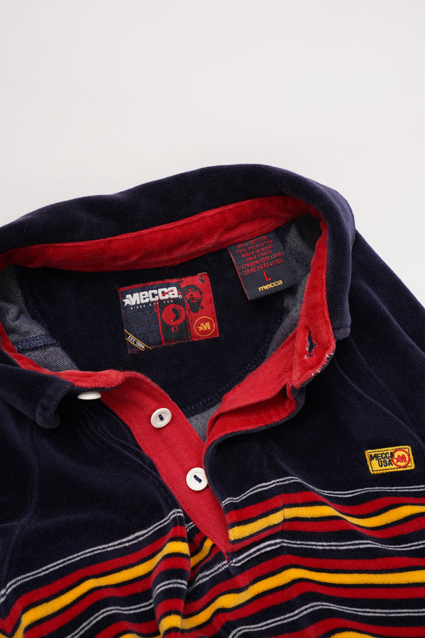 90's "mecca" -Border Design Pile L/S Polo Shirts-