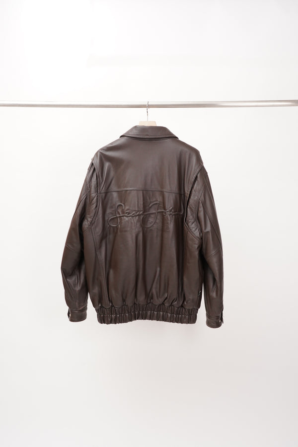 "Sean John" -Emboss Logo Leather Jacket-