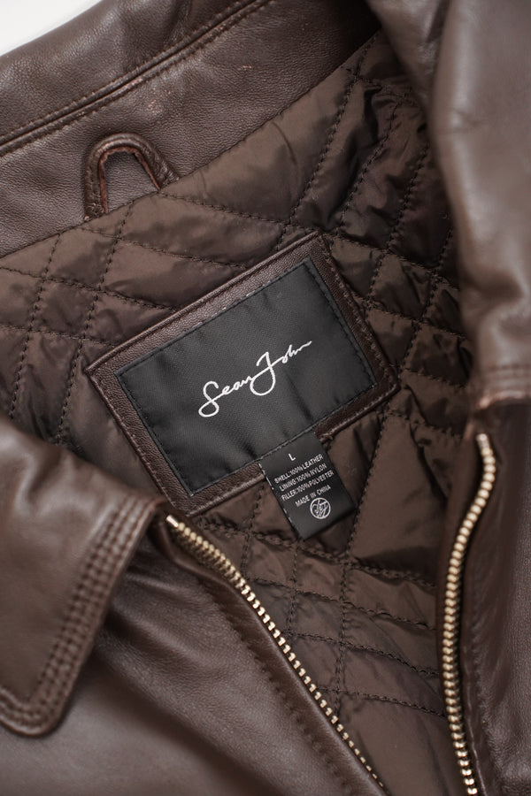 "Sean John" -Emboss Logo Leather Jacket-