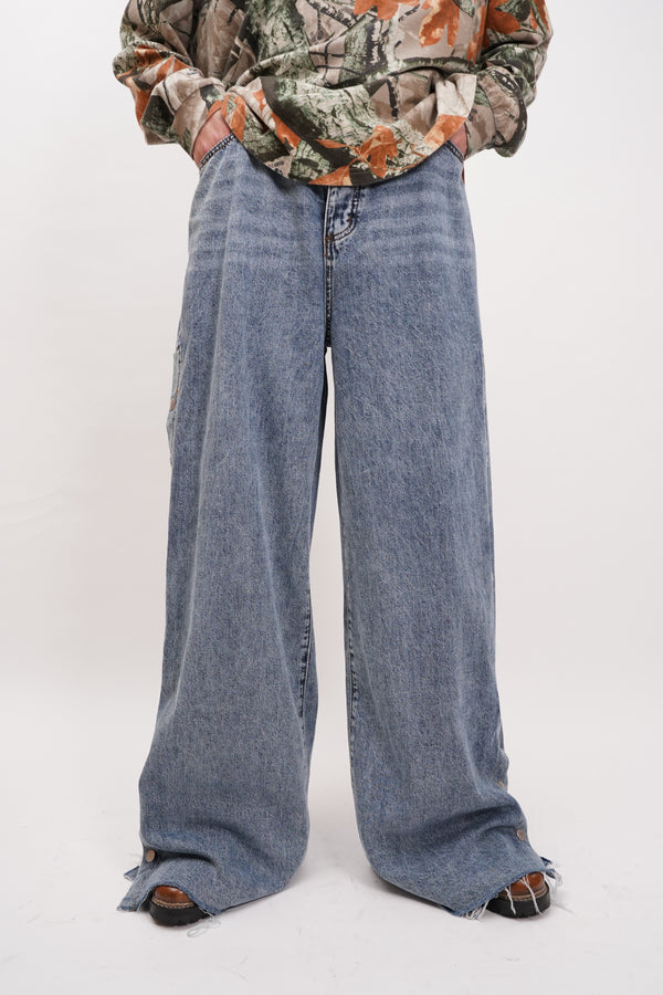 "UNKNOWN" -Side Snap Baggy Denim Pants-