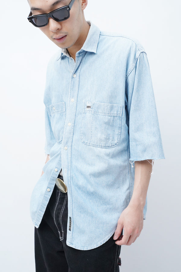 2000's "Timberland" -"Made in ITALY" Cut off Denim Shirt-