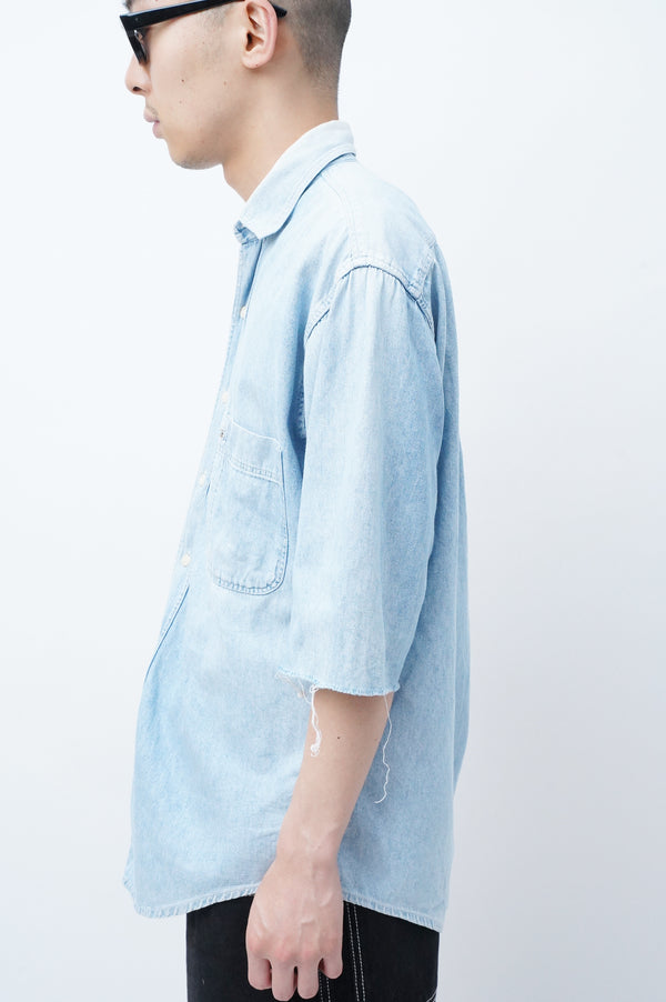 2000's "Timberland" -"Made in ITALY" Cut off Denim Shirt-