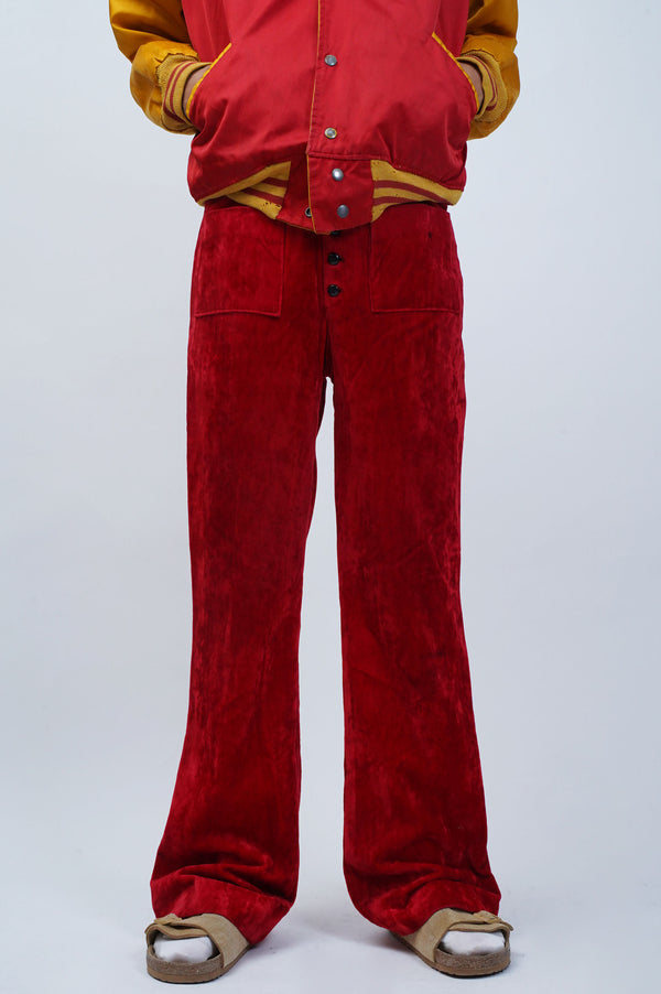 70's “UNKNOWN” -Velour Sailor Type Flare Pants-