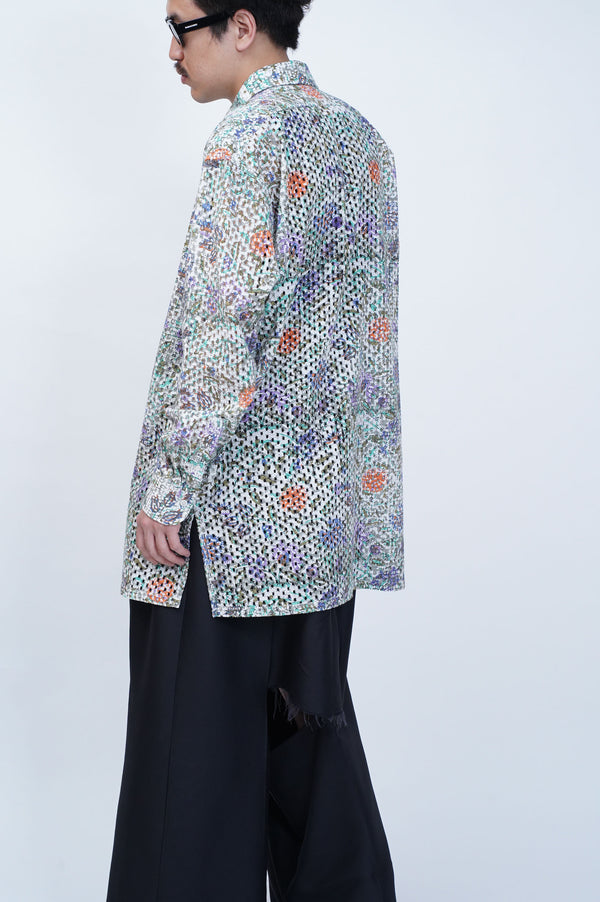 -CUT WORK DIGITAL PRINT SHIRT-