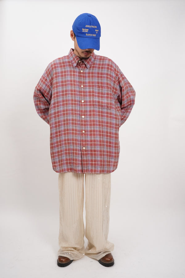 "ORVIS" -Check Pattern Linen L/S Shirts-