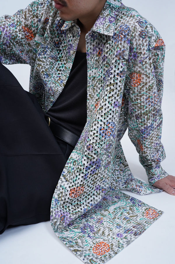 -CUT WORK DIGITAL PRINT SHIRT-