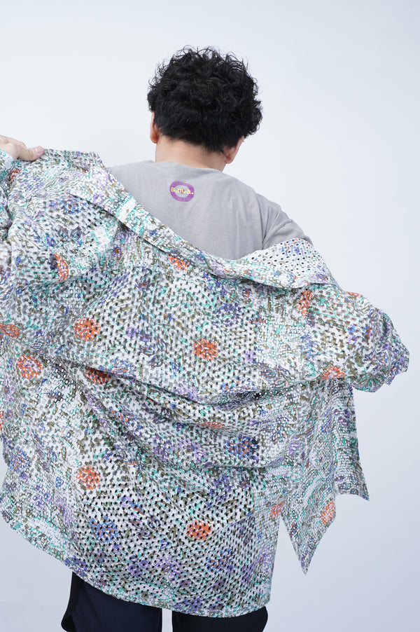 -CUT WORK DIGITAL PRINT SHIRT-